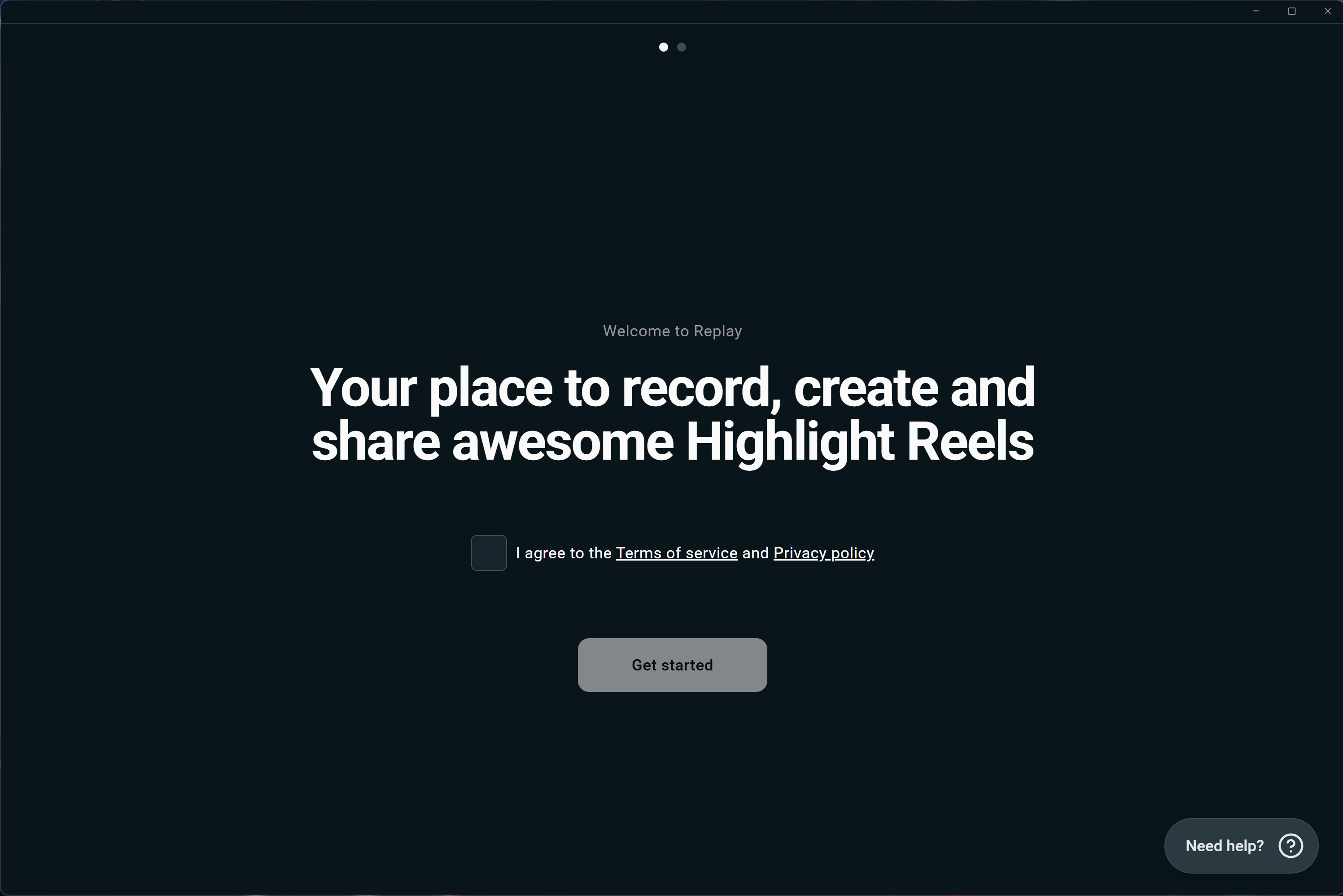 Onboarding screen in the Replay app